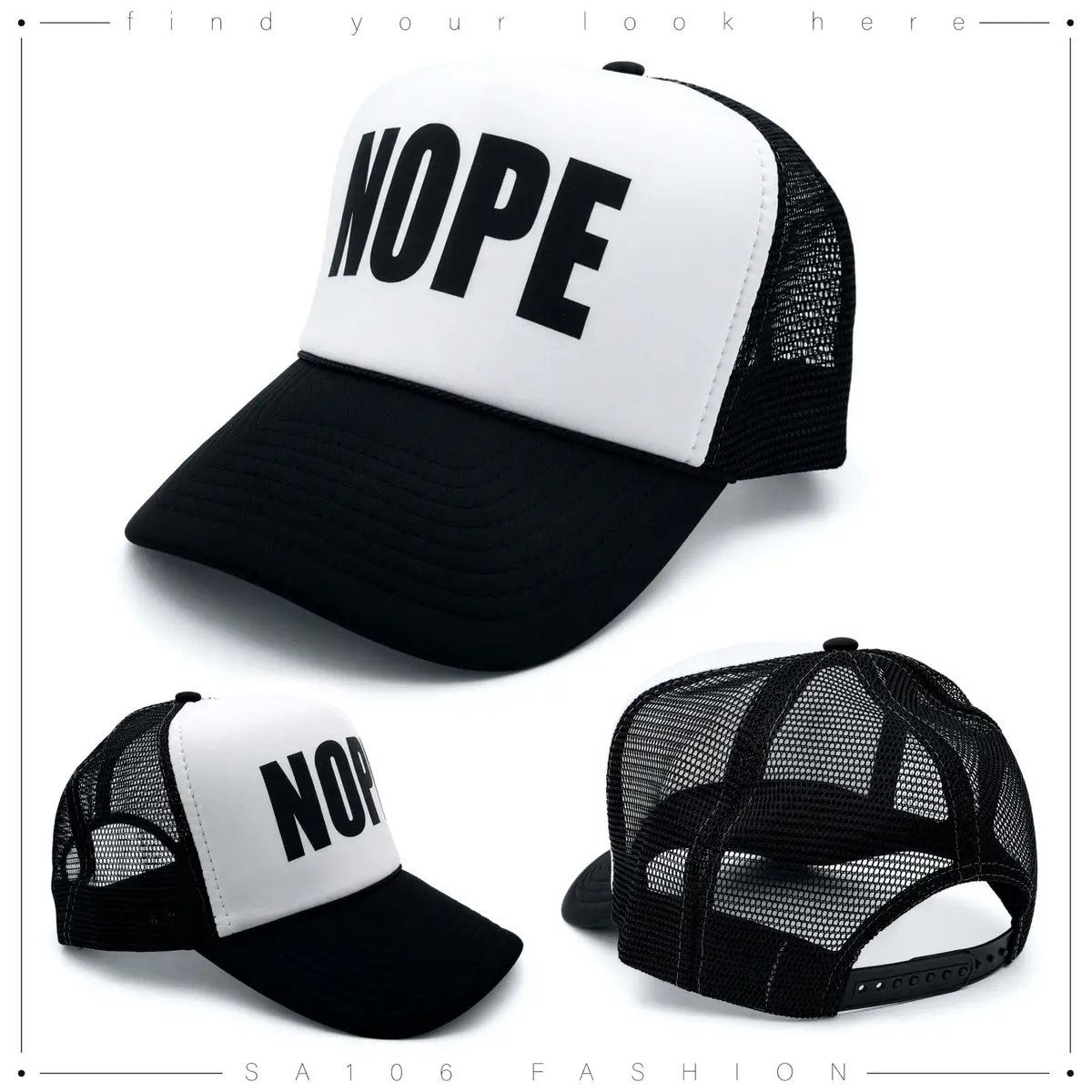 SA106 Mens Nope Ironic Funny Slogan Hipster Snap Back Cap Cotton Mesh Trucker Hat | Casual Sarcastic Style (70-120 chars) - view 6