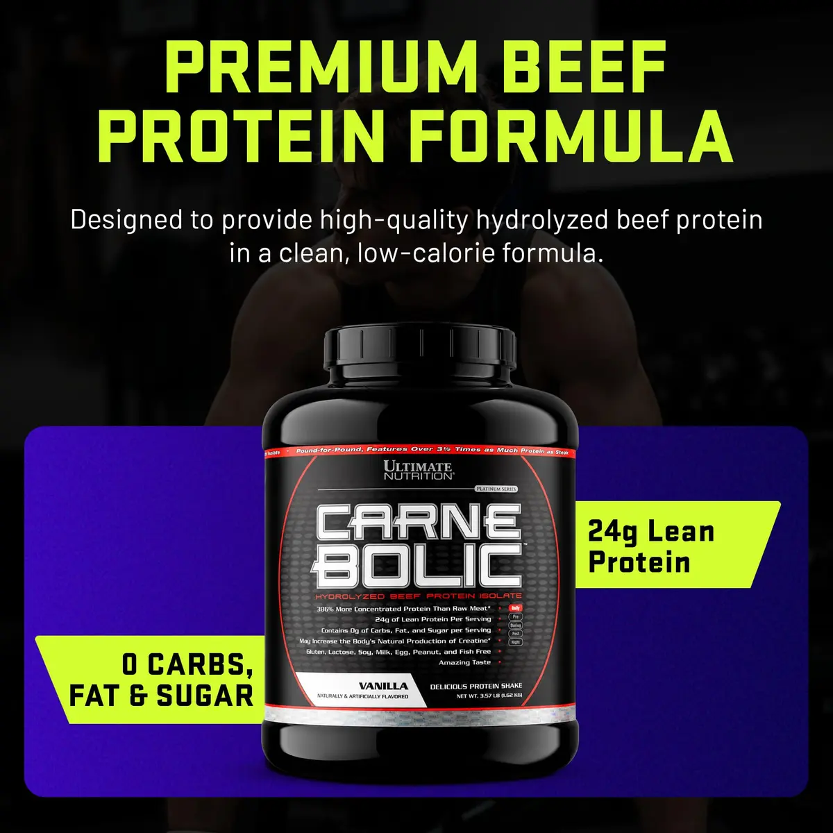 Ultimate Nutrition CarneBOLIC Hydrolyzed Beef Protein Isolate, Vanilla, 4 lb | 24g Protein, Dairy-Free, Zero Carb - view 3