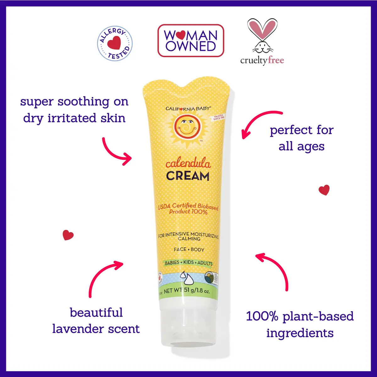 California Baby Calendula Cream | 100% Plant-Based Moisturizer | Lavender Baby Lotion | Face Moisturizer For Dry Skin | Hypoallergenic | 1.8 oz / 51g - view 3
