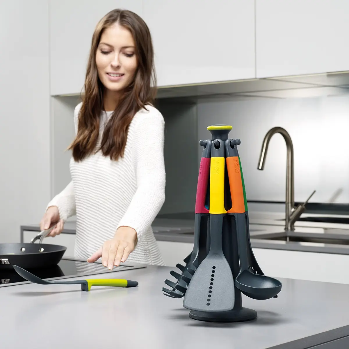 Joseph Joseph Carousel Nylon Kitchen Utensil Set with Rotating Stand | 6 Non-Stick Tools, Multicolor - view 2