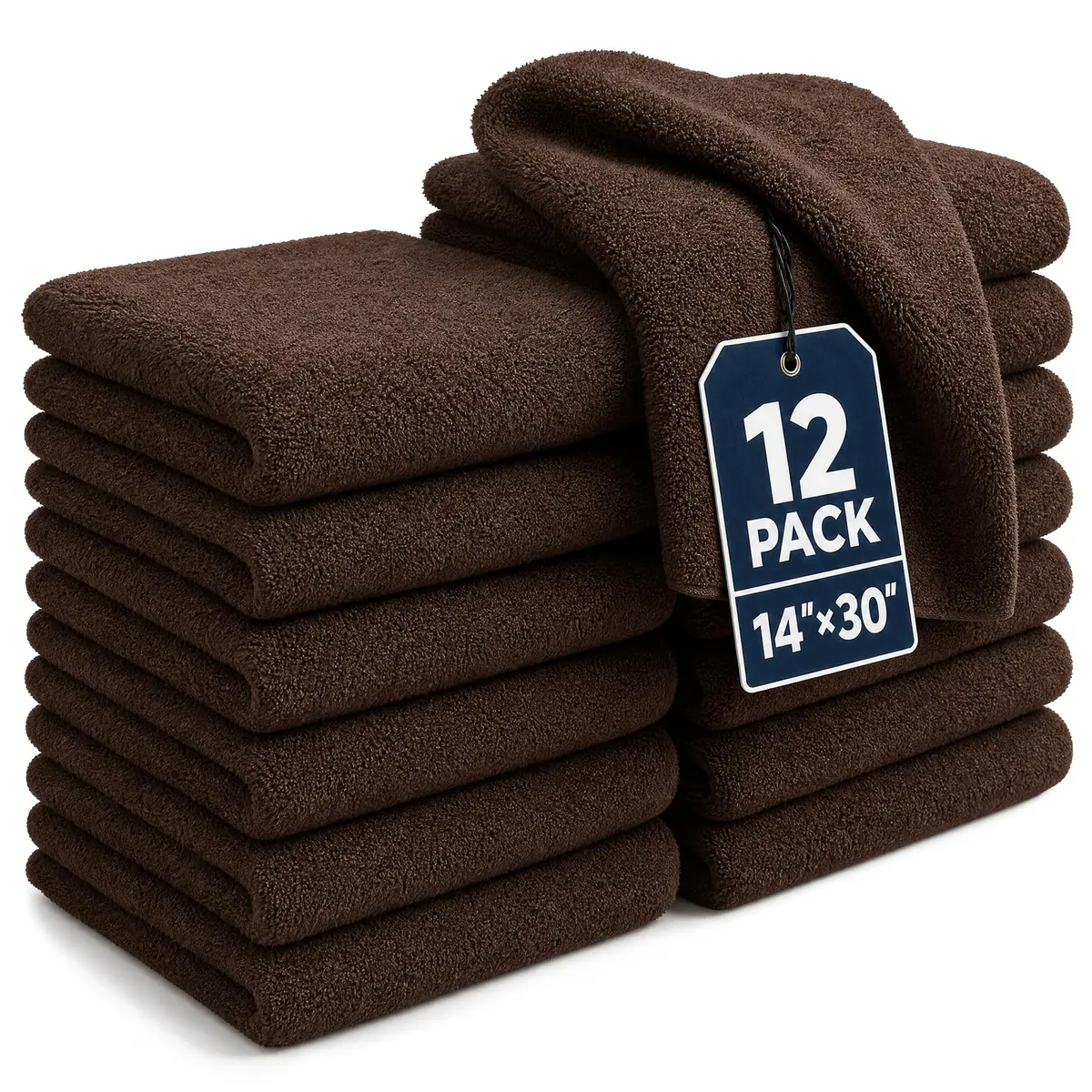 HUINI Microfiber Salon Towels, Brown, 12 Pack, 14 x 30 in | Ultra-Soft & Absorbent Hair Drying Towels - main product image