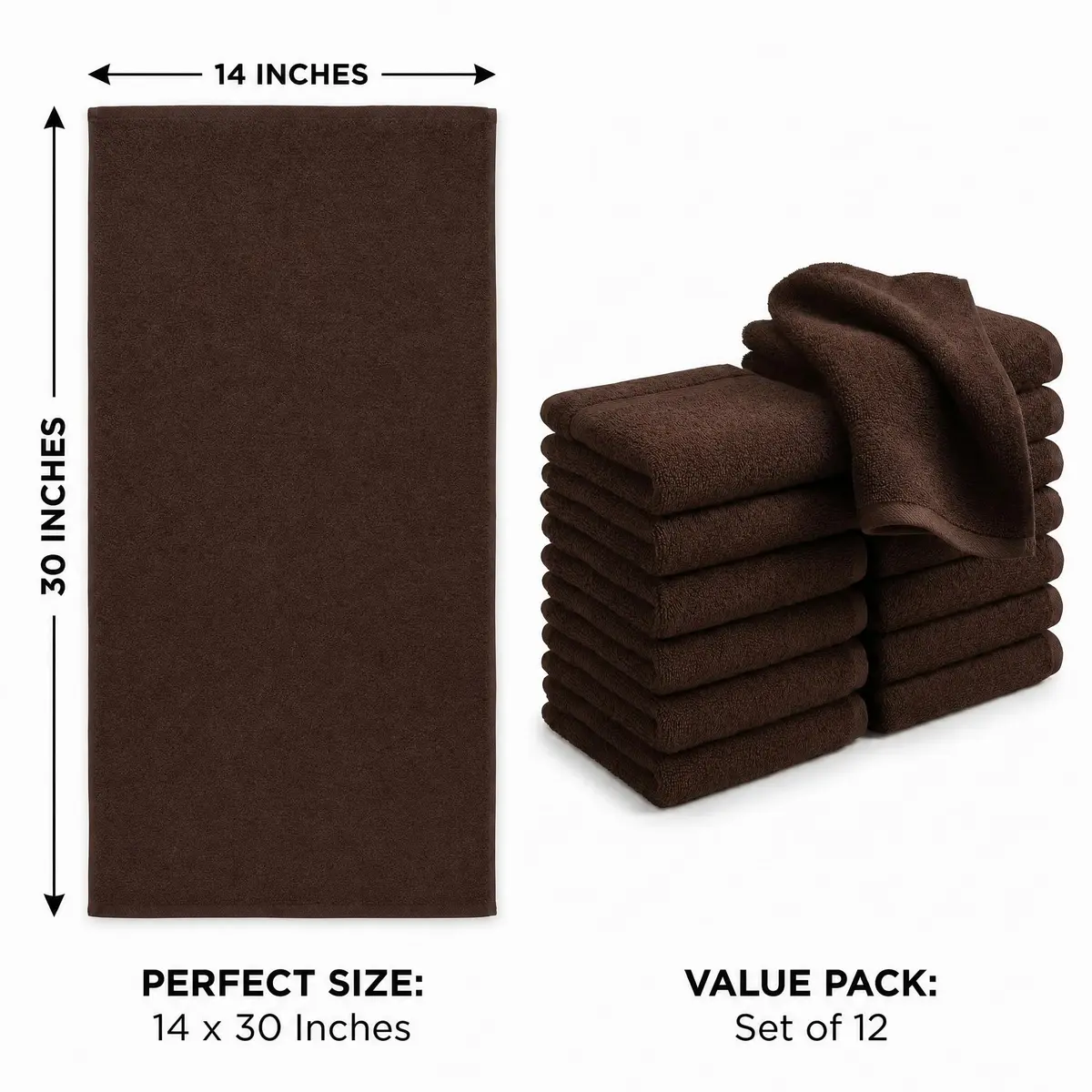 HUINI Microfiber Salon Towels, Brown, 12 Pack, 14 x 30 in | Ultra-Soft & Absorbent Hair Drying Towels - view 2