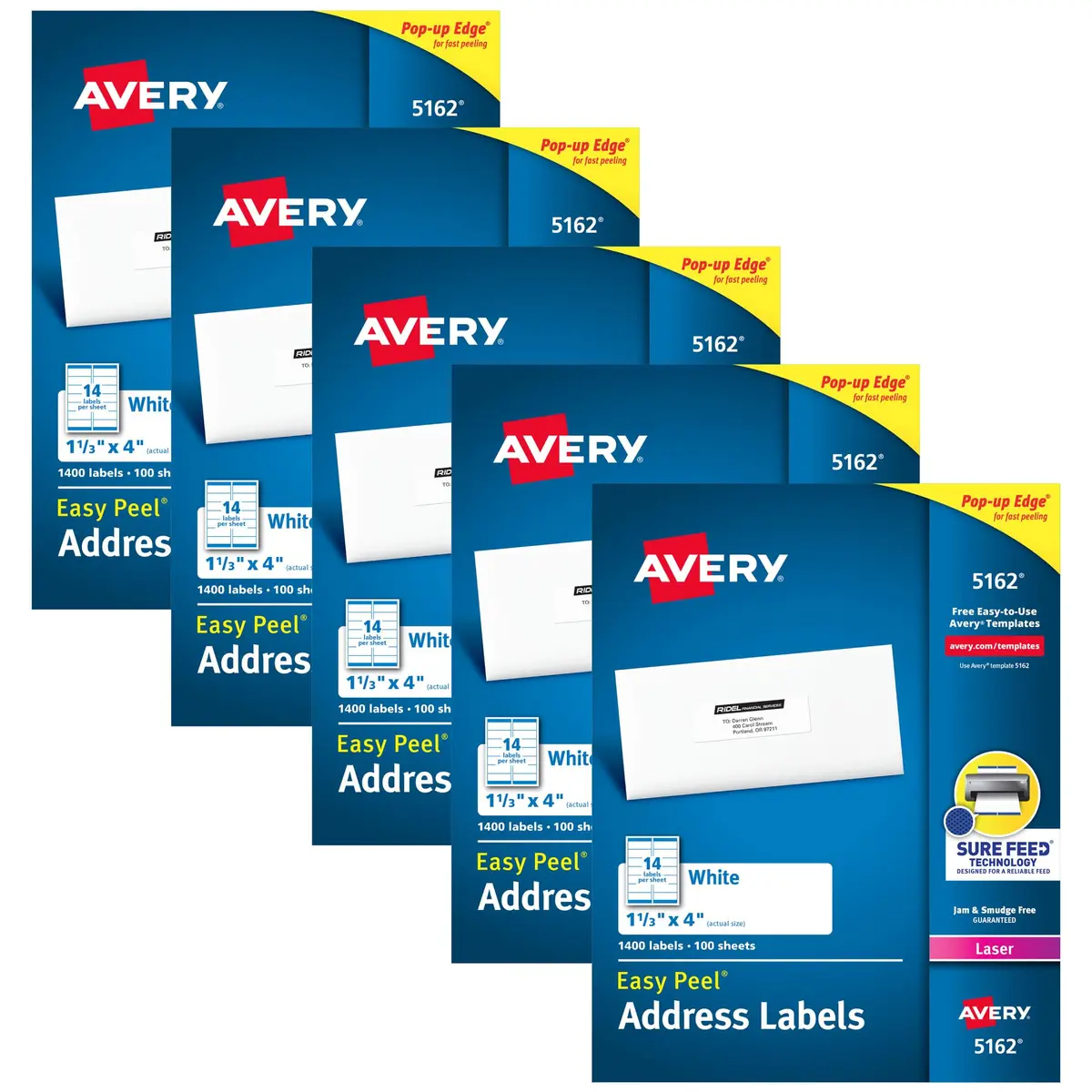 Avery Mailing Address Labels Laser Printers 1,400 Labels 1-1/3 x 4 Permanent Adhesive 5 Packs - main product image