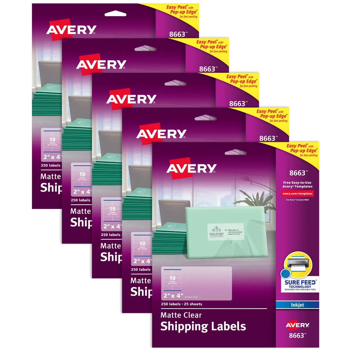 Avery Printable Shipping Labels with Sure Feed 2" x 4" | Customizable Matte Clear Labels for Mailing & Shipping - main product image