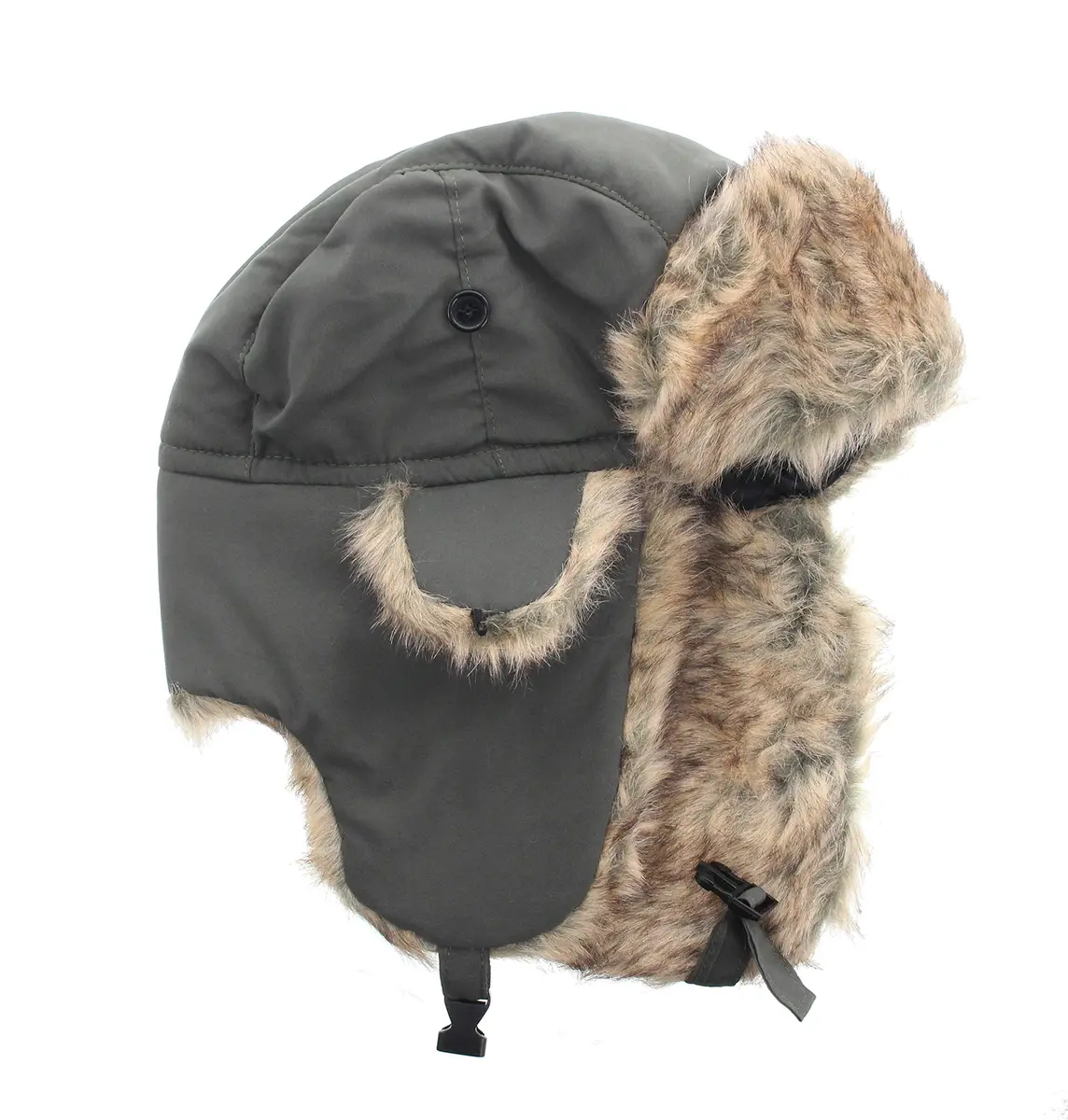 Milani Solid Color City Aviator Trapper Style Hunting Ear Flap Hat with Strap (Olive) | Winter Aviator Hat for Men - view 2
