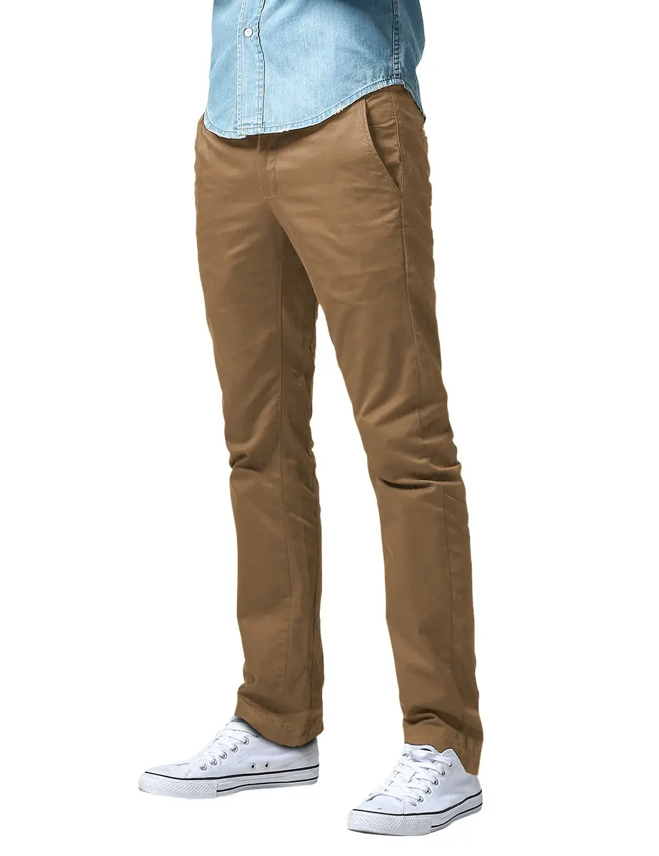 Match Men's Tapered Flat Front Casual Chino Pants (38, Khaki) | Breathable 100% Cotton for Daily Comfort - main product image
