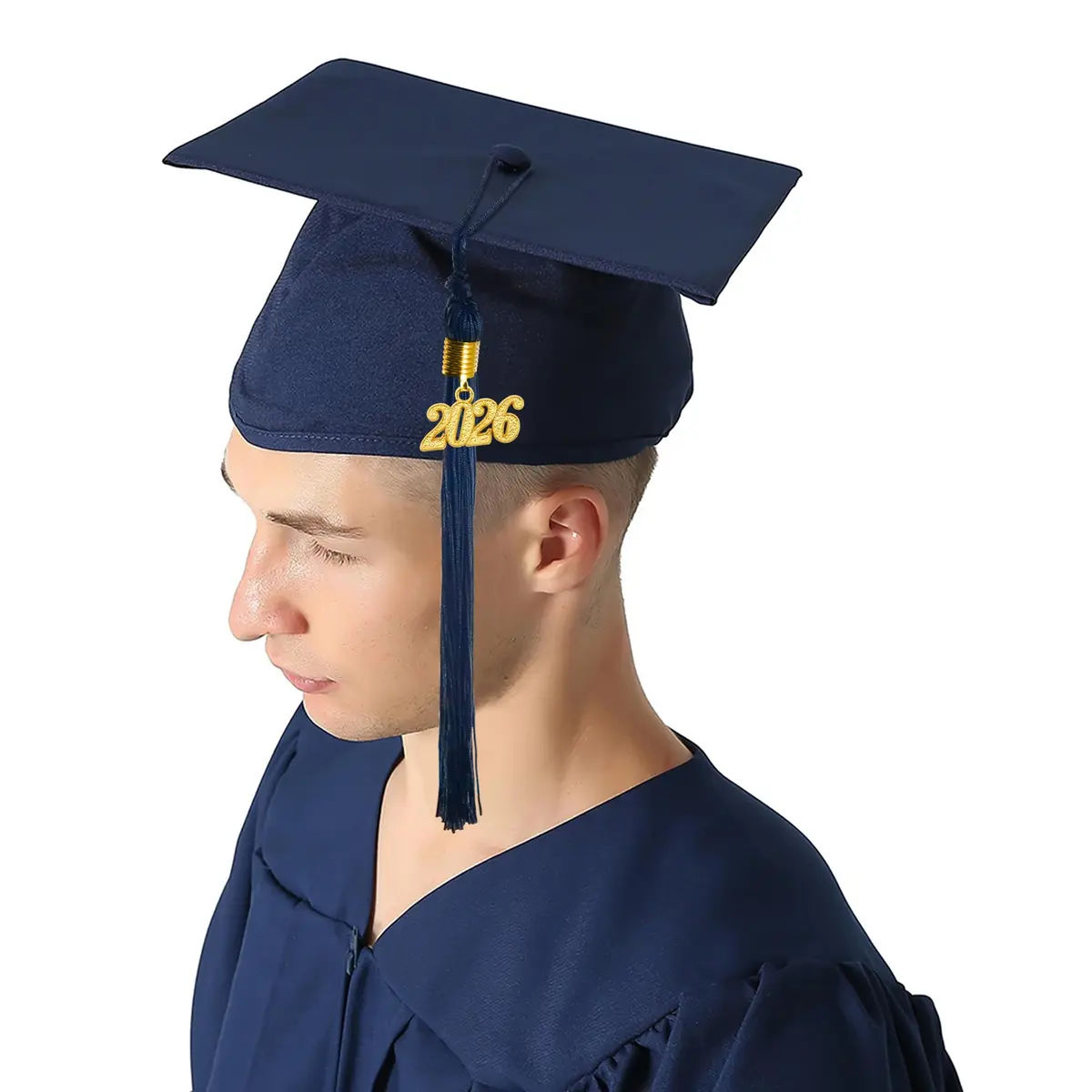 GraduationMall Unisex Adult Matte Graduation Cap with 2026 Tassel Navy Blue | Adjustable Elastic Fit - view 2