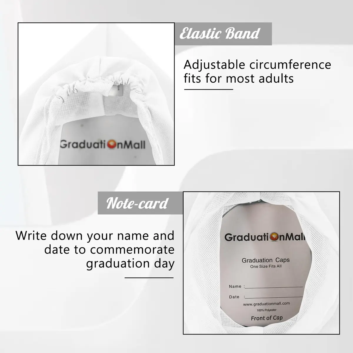 GraduationMall Unisex Adult Matte Graduation Cap with 2026 Tassel White | Adjustable Elastic Fit for Ceremony - view 5