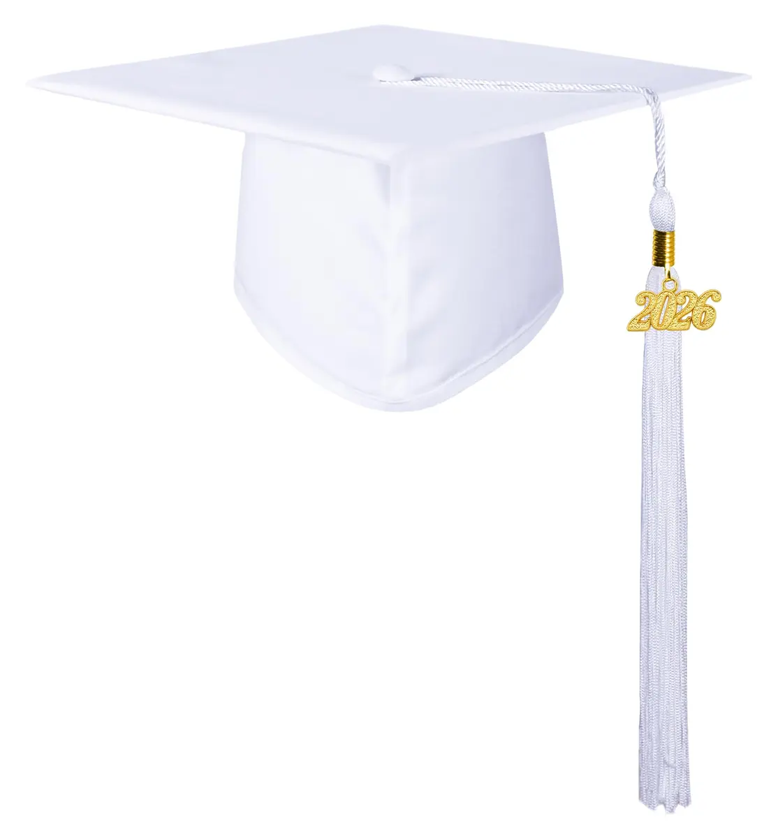 GraduationMall Unisex Adult Matte Graduation Cap with 2026 Tassel White | Adjustable Elastic Fit for Ceremony - main product image