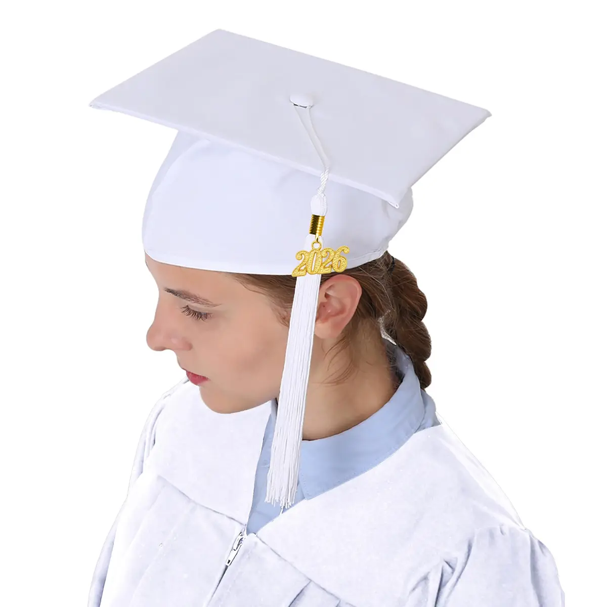 GraduationMall Unisex Adult Matte Graduation Cap with 2026 Tassel White | Adjustable Elastic Fit for Ceremony - view 2