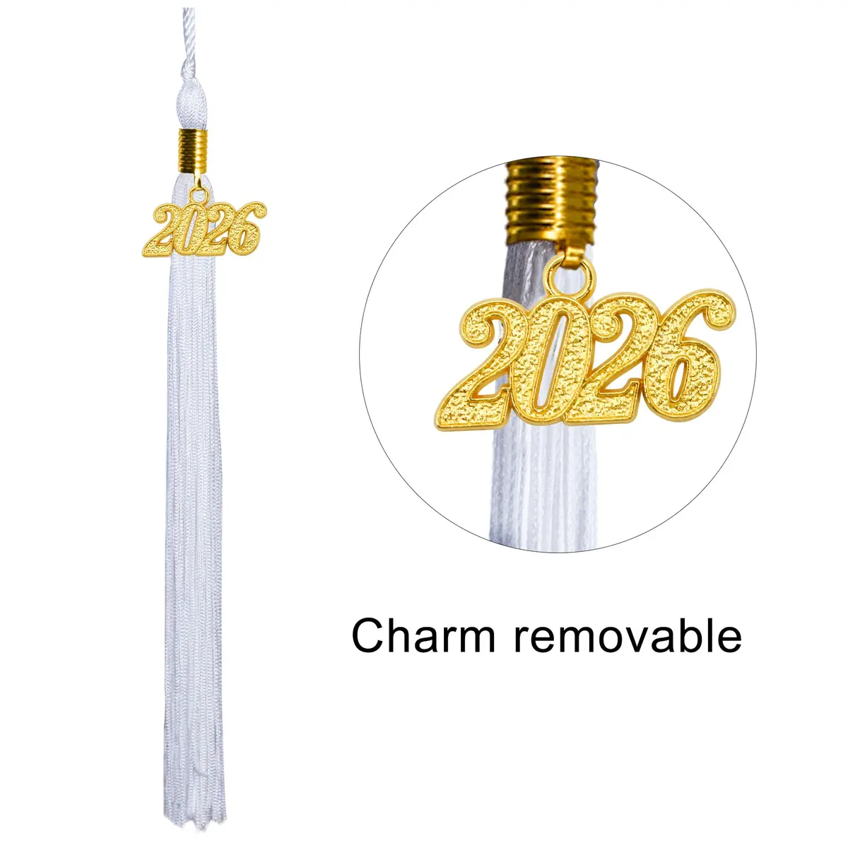 GraduationMall Unisex Adult Matte Graduation Cap with 2026 Tassel White | Adjustable Elastic Fit for Ceremony - view 3