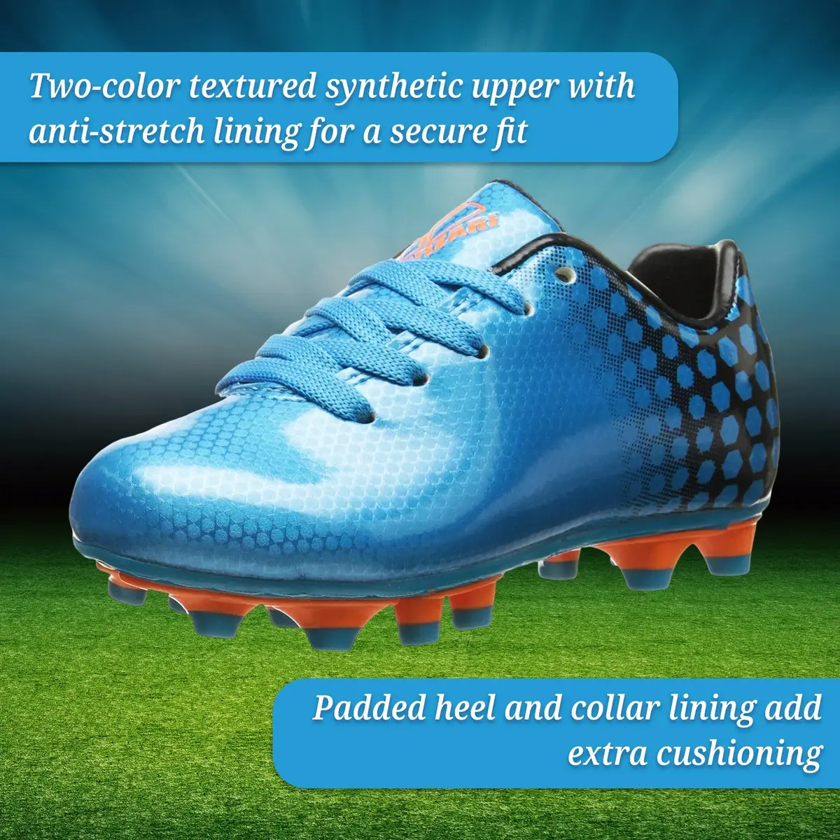 Vizari Youth Soccer Cleats for Boys Girls | Firm Ground Athletic Outdoor Football Shoes for Toddlers, Little/Big Kid - Blue/Black - view 5