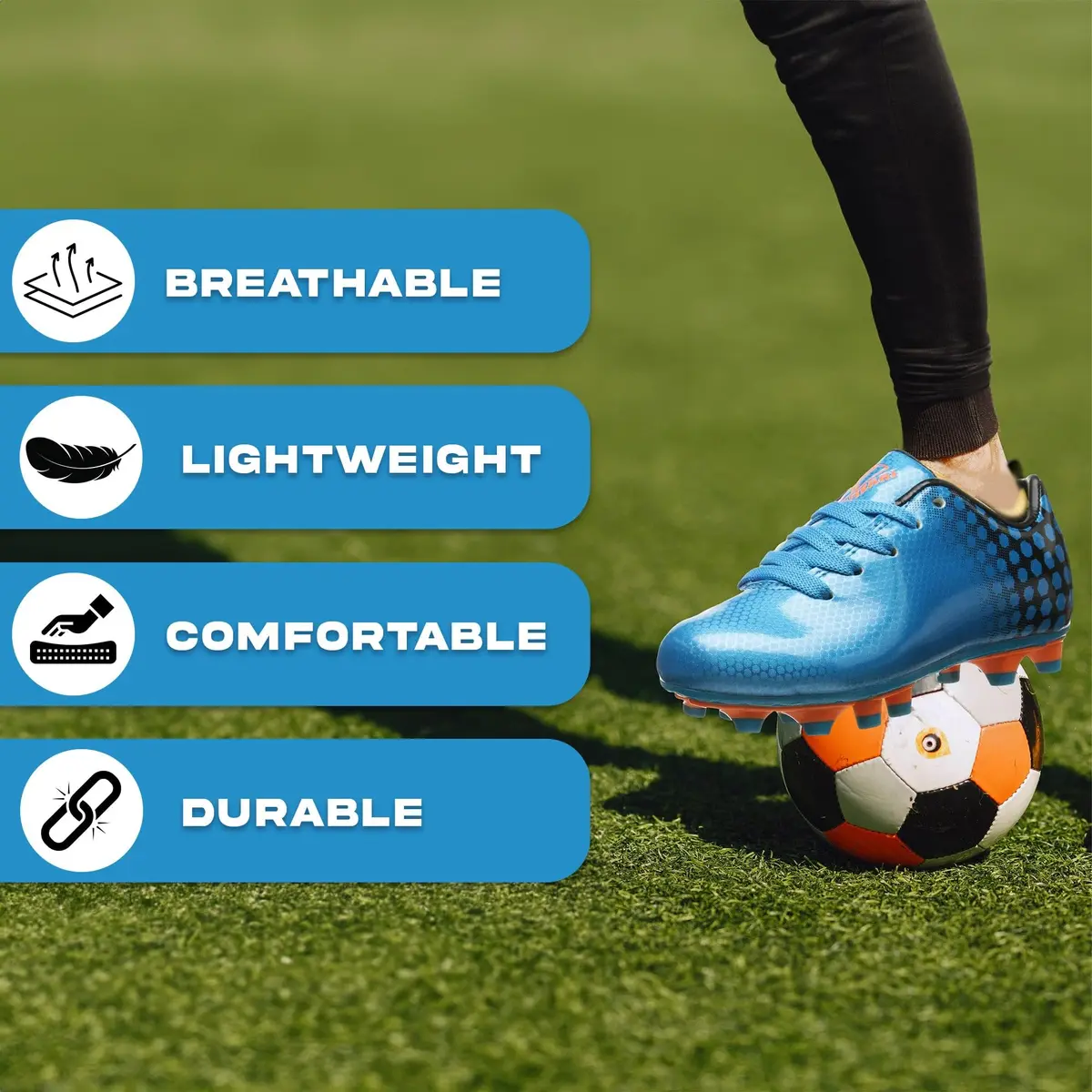 Vizari Youth Soccer Cleats for Boys Girls | Firm Ground Athletic Outdoor Football Shoes for Toddlers, Little/Big Kid - Blue/Black - view 6