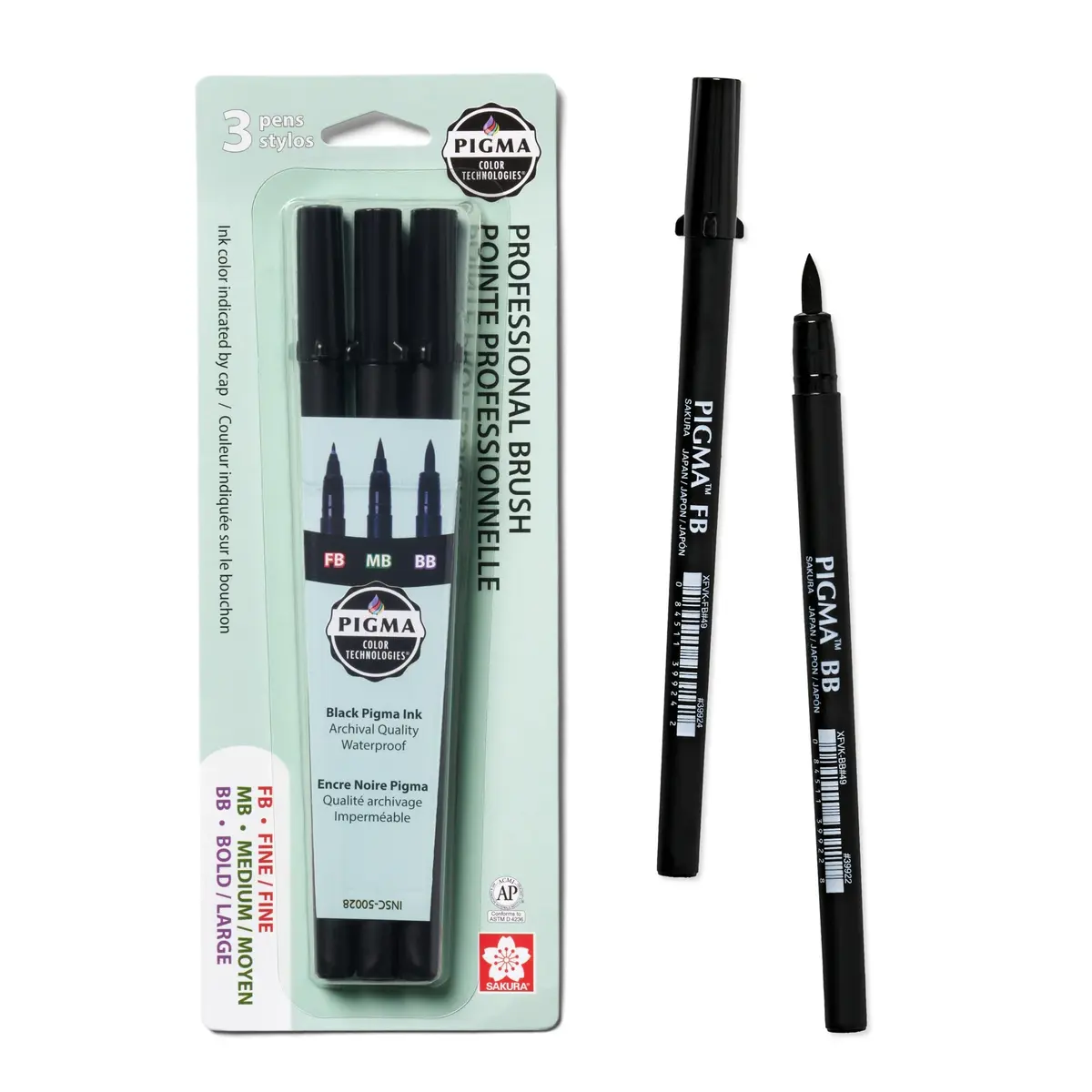SAKURA Pigma Professional Brush Pens, Black, Brush Nibs, 3 Pack | Versatile, Archival Ink, Artist-Preferred - main product image