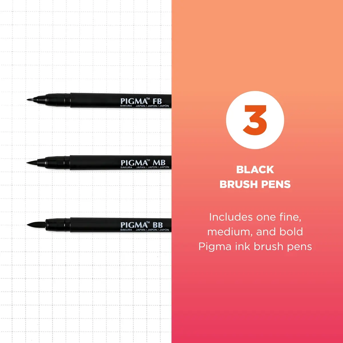 SAKURA Pigma Professional Brush Pens, Black, Brush Nibs, 3 Pack | Versatile, Archival Ink, Artist-Preferred - view 2