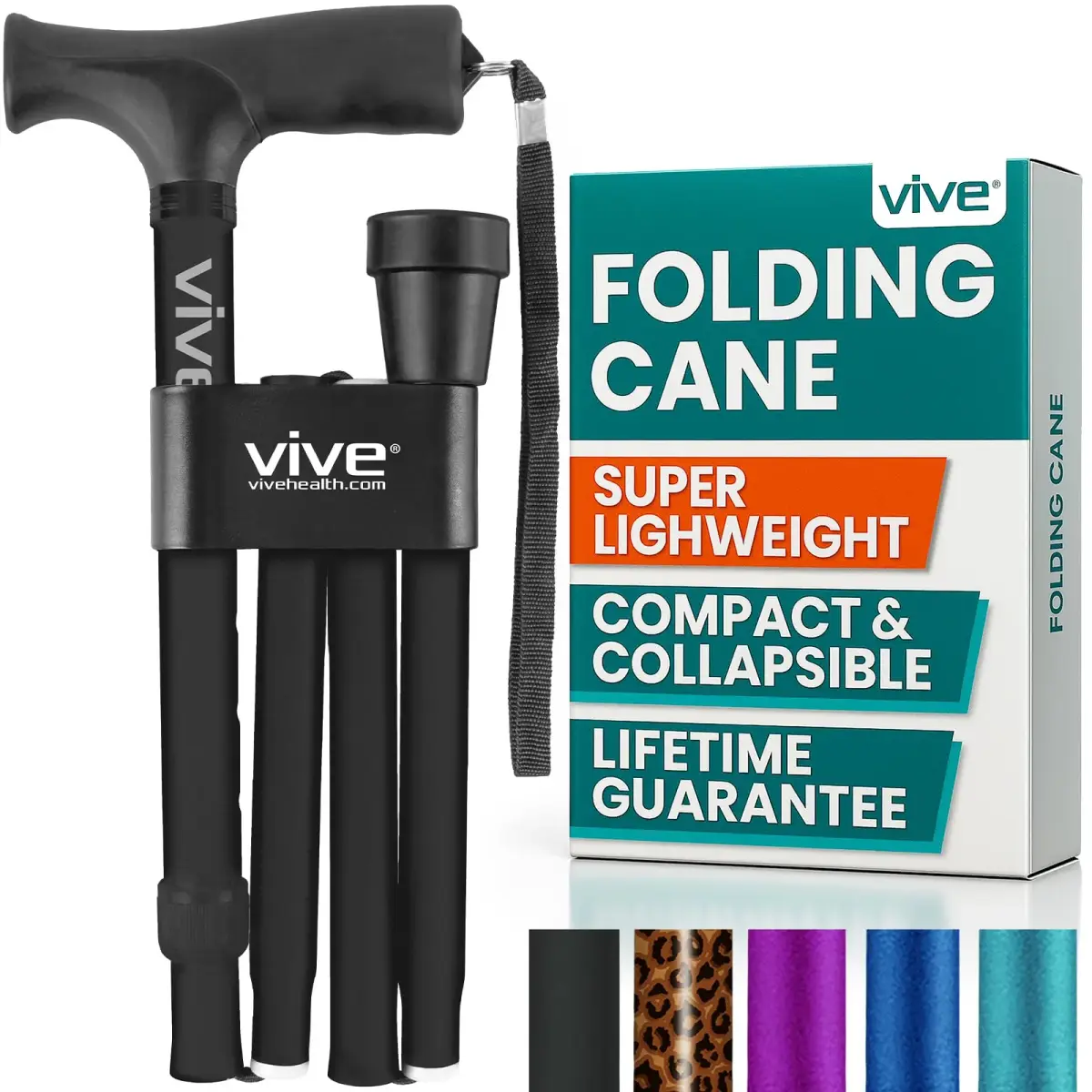 Vive Folding Cane - Adjustable 33"-37" | Lightweight Aluminum Mobility Aid with Ergonomic Grip & Non-Slip Tip - main product image