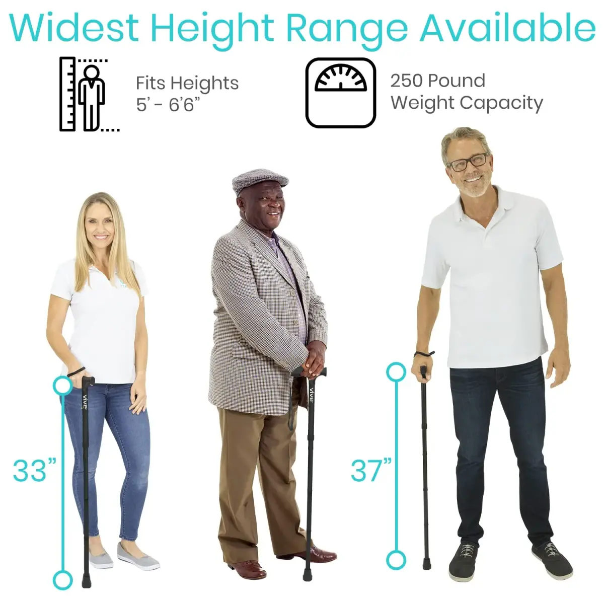 Vive Folding Cane - Adjustable 33"-37" | Lightweight Aluminum Mobility Aid with Ergonomic Grip & Non-Slip Tip - view 5