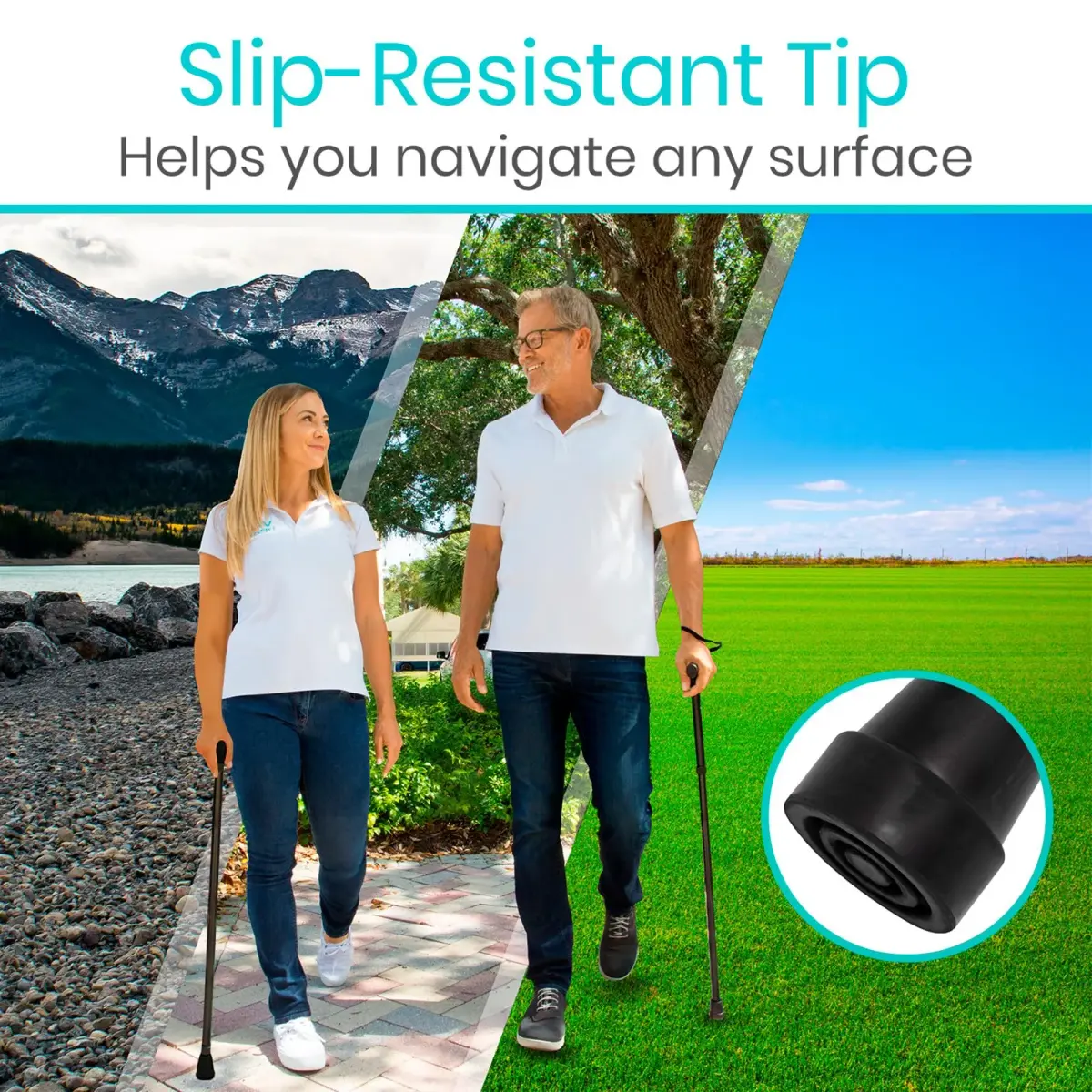 Vive Folding Cane - Adjustable 33"-37" | Lightweight Aluminum Mobility Aid with Ergonomic Grip & Non-Slip Tip - view 6