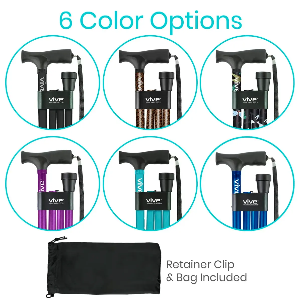 Vive Folding Cane - Adjustable 33"-37" | Lightweight Aluminum Mobility Aid with Ergonomic Grip & Non-Slip Tip - view 7