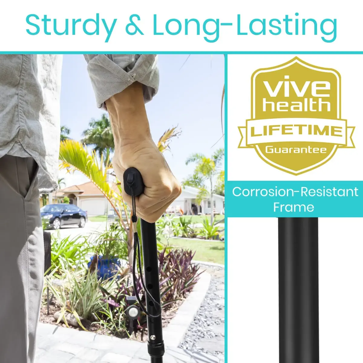 Vive Folding Cane - Adjustable 33"-37" | Lightweight Aluminum Mobility Aid with Ergonomic Grip & Non-Slip Tip - view 3