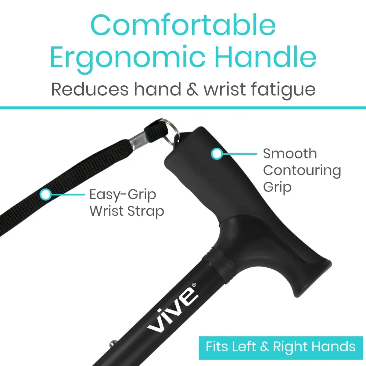 Vive Folding Cane - Adjustable 33"-37" | Lightweight Aluminum Mobility Aid with Ergonomic Grip & Non-Slip Tip - view 4