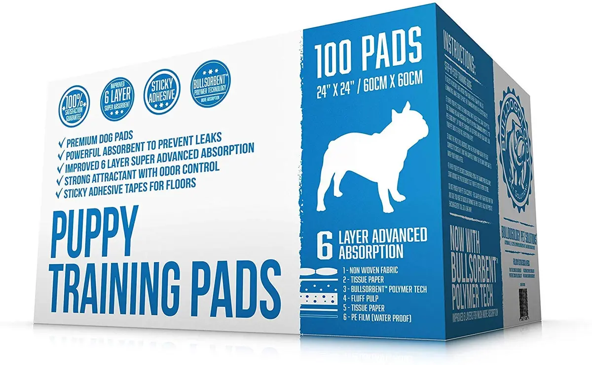 Bulldogology Puppy Training Pads - 100-Count Large Leak-Proof Pee Pads with 6 Layers & Quick Dry Polymer (24x24 inches) - main product image