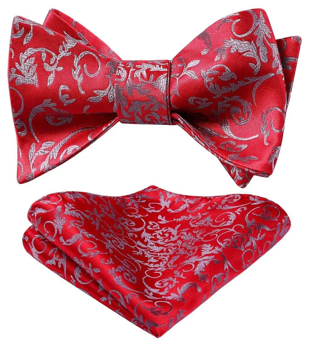 HISDERN Red Paisley Bow Tie & Pocket Square Set | Formal Men’s Accessories (39" Self-Tie, 12" Square) - main product image