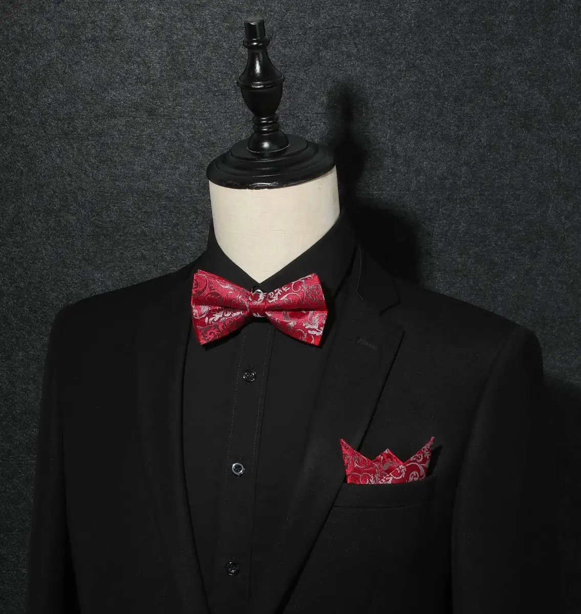 HISDERN Red Paisley Bow Tie & Pocket Square Set | Formal Men’s Accessories (39" Self-Tie, 12" Square) - view 5