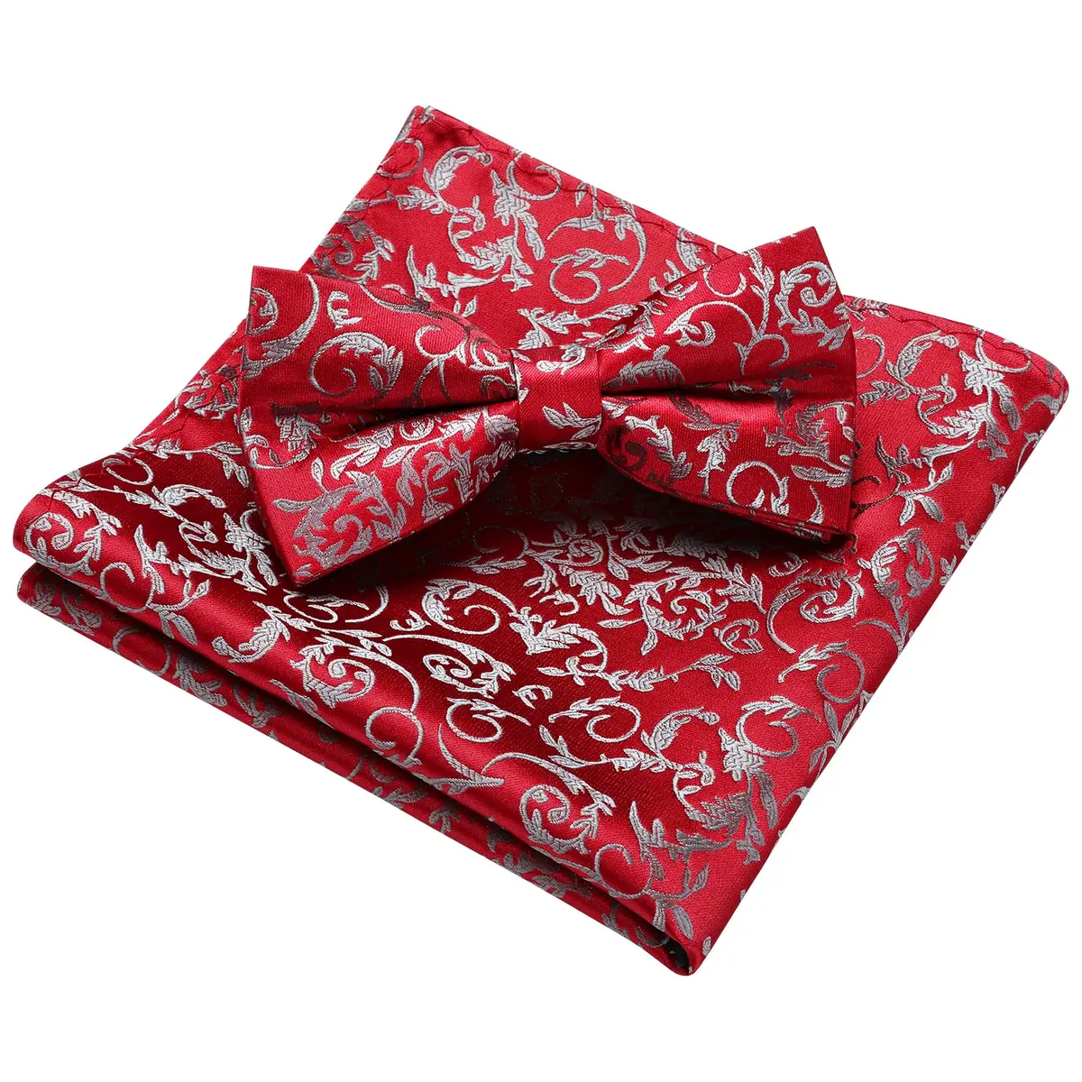 HISDERN Red Paisley Bow Tie & Pocket Square Set | Formal Men’s Accessories (39" Self-Tie, 12" Square) - view 3