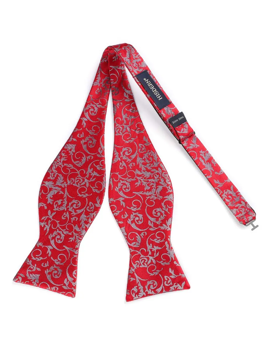HISDERN Red Paisley Bow Tie & Pocket Square Set | Formal Men’s Accessories (39" Self-Tie, 12" Square) - view 4