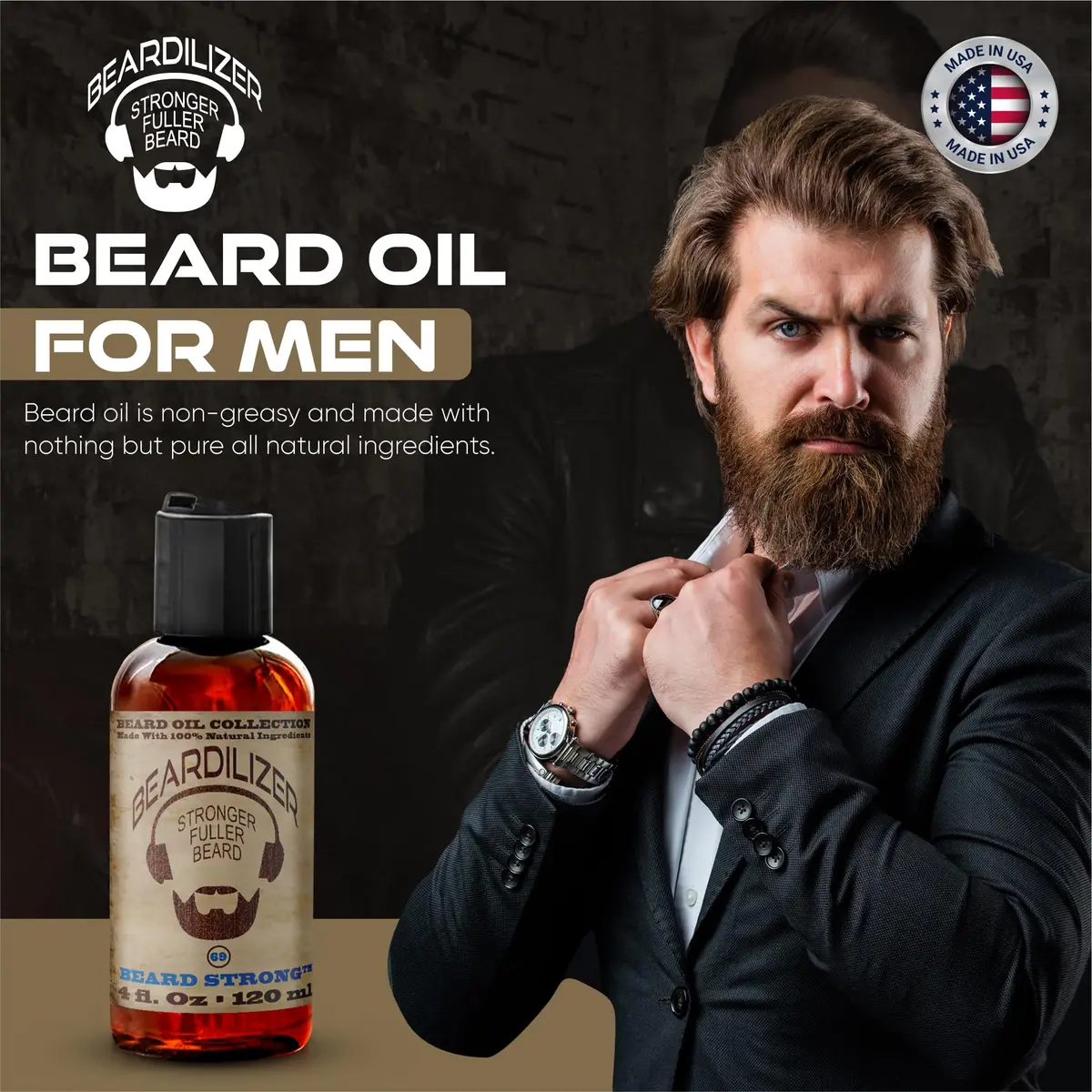 Beardilizer Dirty South Bacon Beard Oil 4 Oz | Natural Growth & Moisturizing Oil for Men - view 3