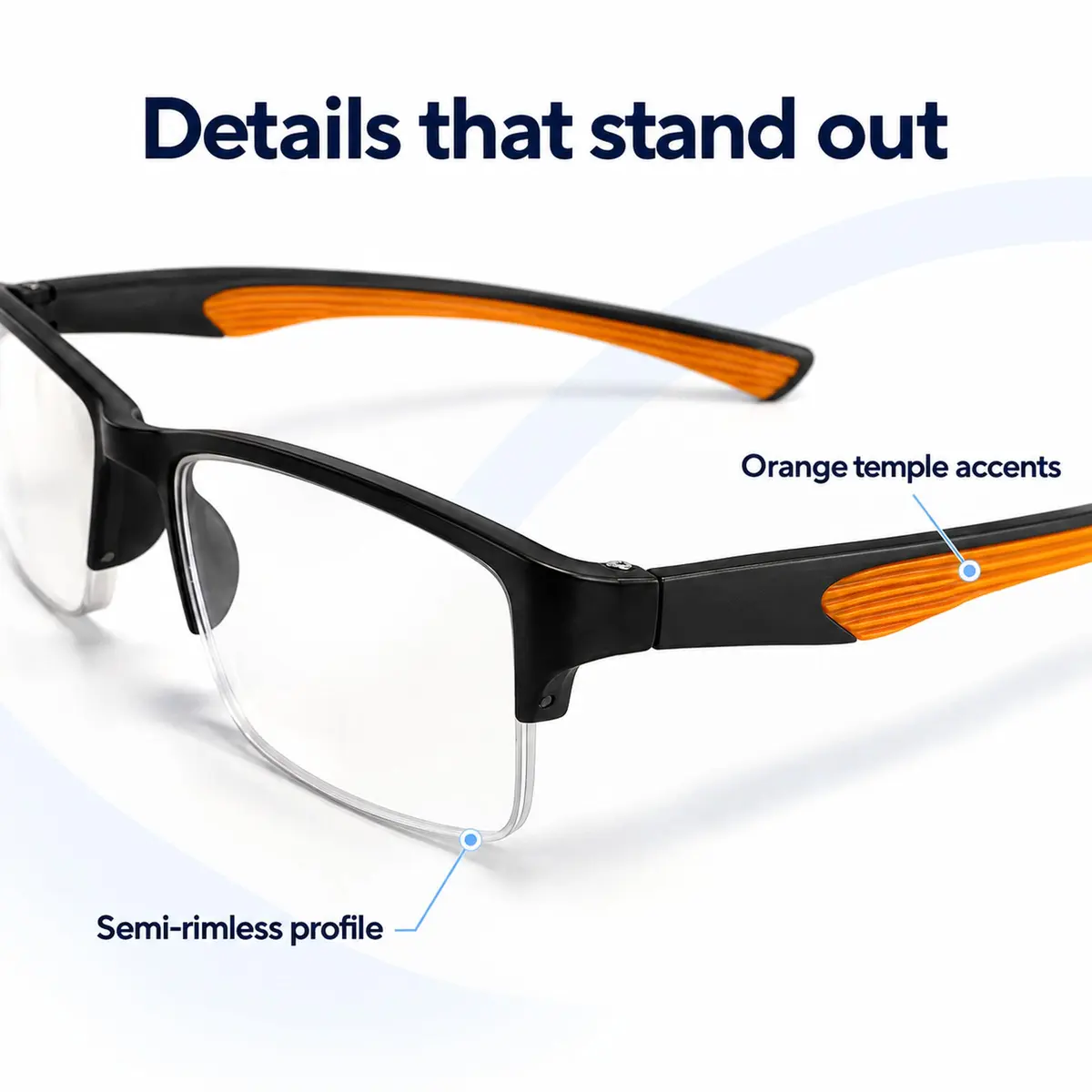 Calabria 6904 Flexie Rectangular Bendable Reading Glasses Men Women – TR90 Grilamid Flexible Frame | Single Power Lenses | Soft Case Included | Flex Readers | Magnification 1.00x & Orange - view 3