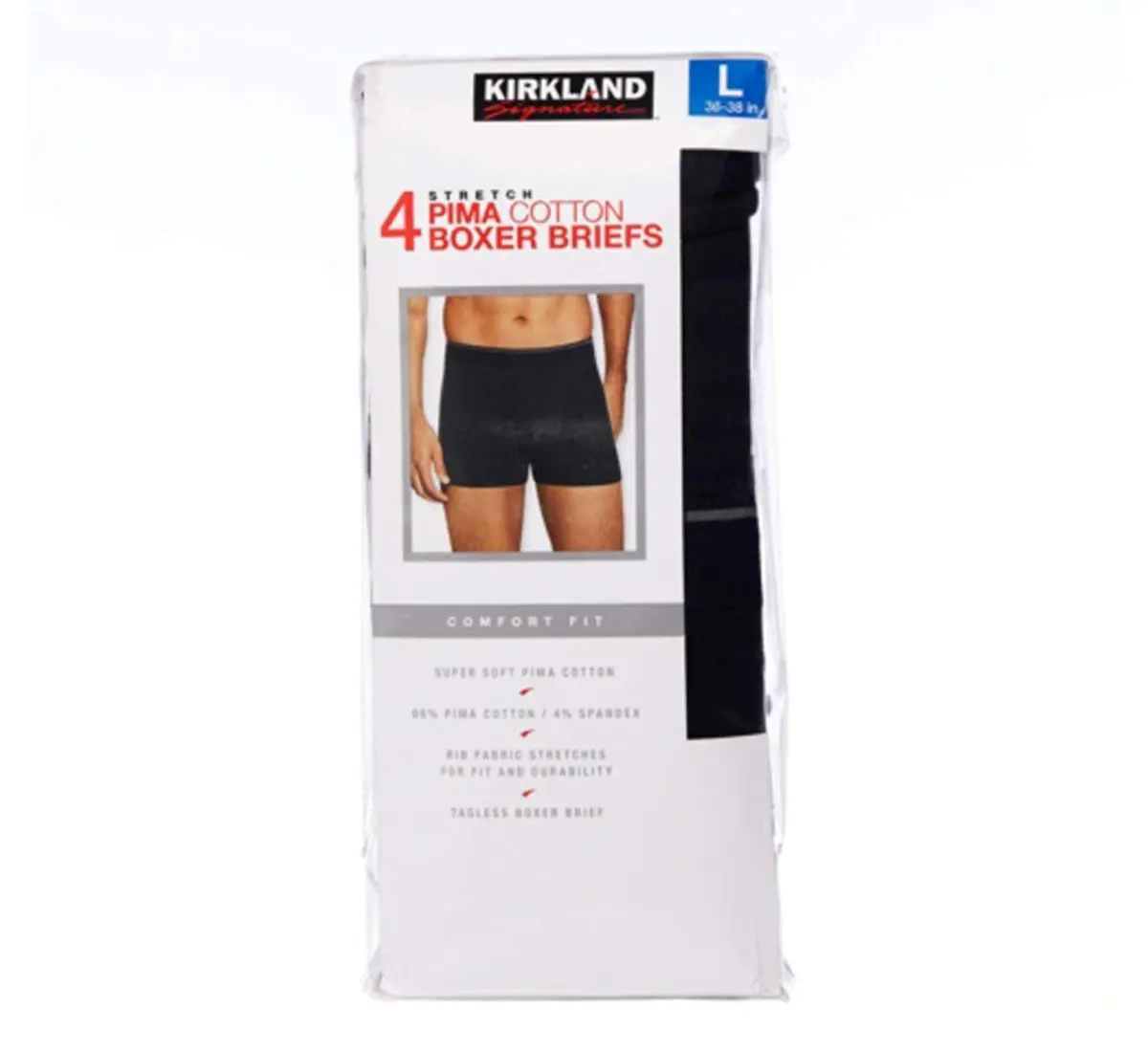 Kirkland Signature Men's Boxer Brief Pima Cotton 4 Pack Large Black | Super Soft, Tagless, Stretch Fit - view 3