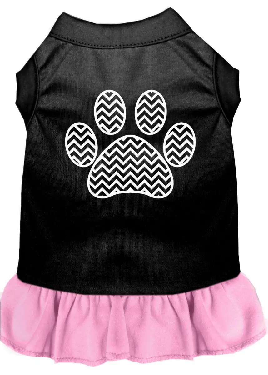 Mirage Pet Products 57-59 SMBKPK 10" Chevron Paw Screen Print Dress Black with Light Pink | Small - main product image