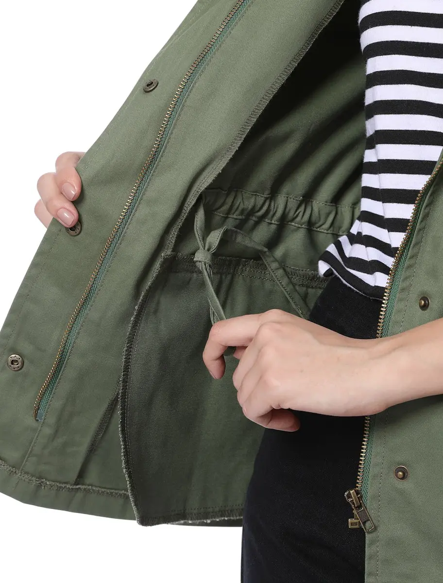Allegra K Women's Utility Jacket Zip Up Drawstring Waist Coat with Pockets | Casual Lightweight Cotton - view 7