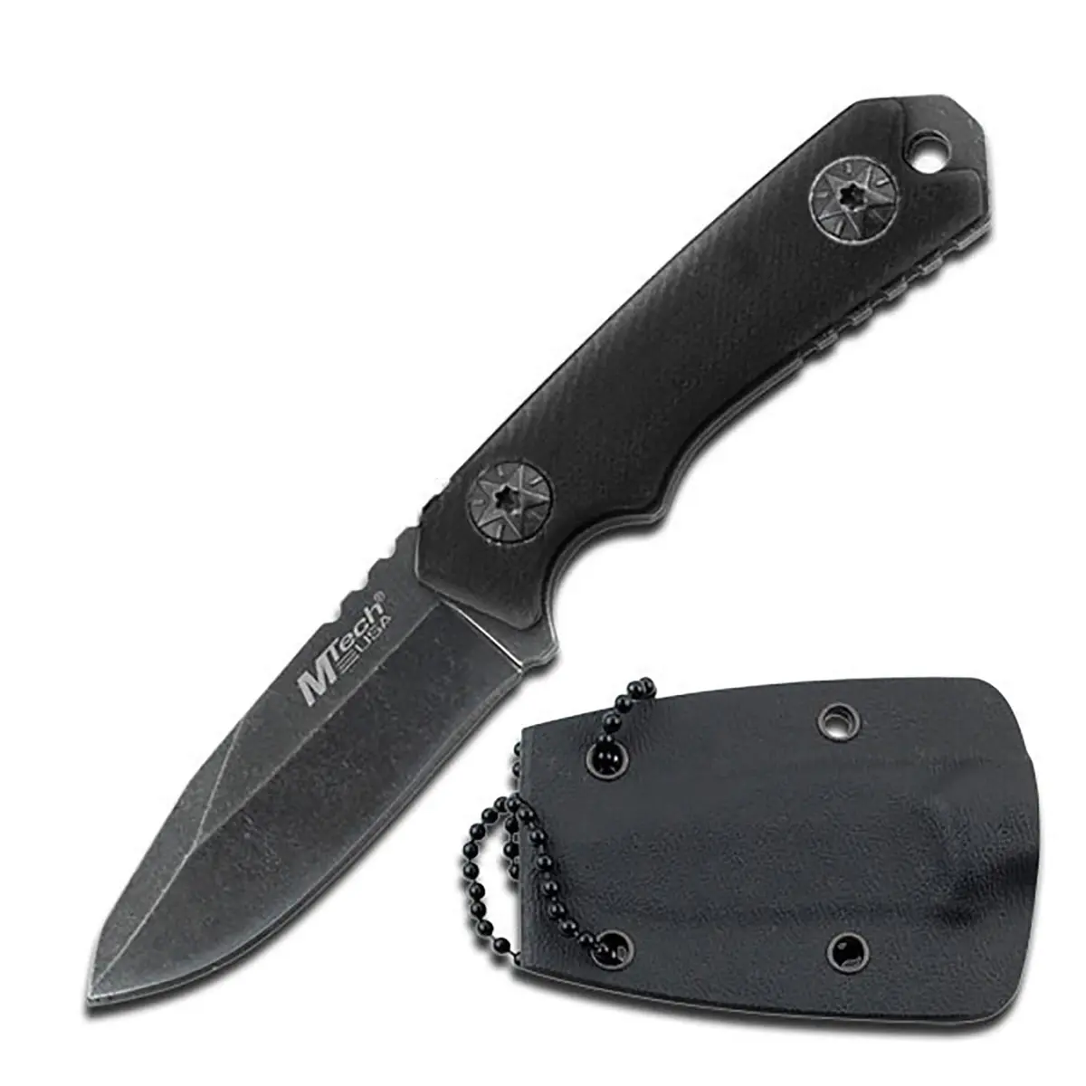 MTECH USA MT-20-30BK Fixed Blade Neck Knife | Drop Point Blade, Black G10 Handle, 4-3/4" Overall - main product image