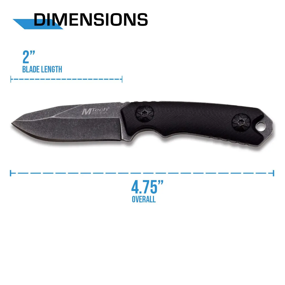 MTECH USA MT-20-30BK Fixed Blade Neck Knife | Drop Point Blade, Black G10 Handle, 4-3/4" Overall - view 2