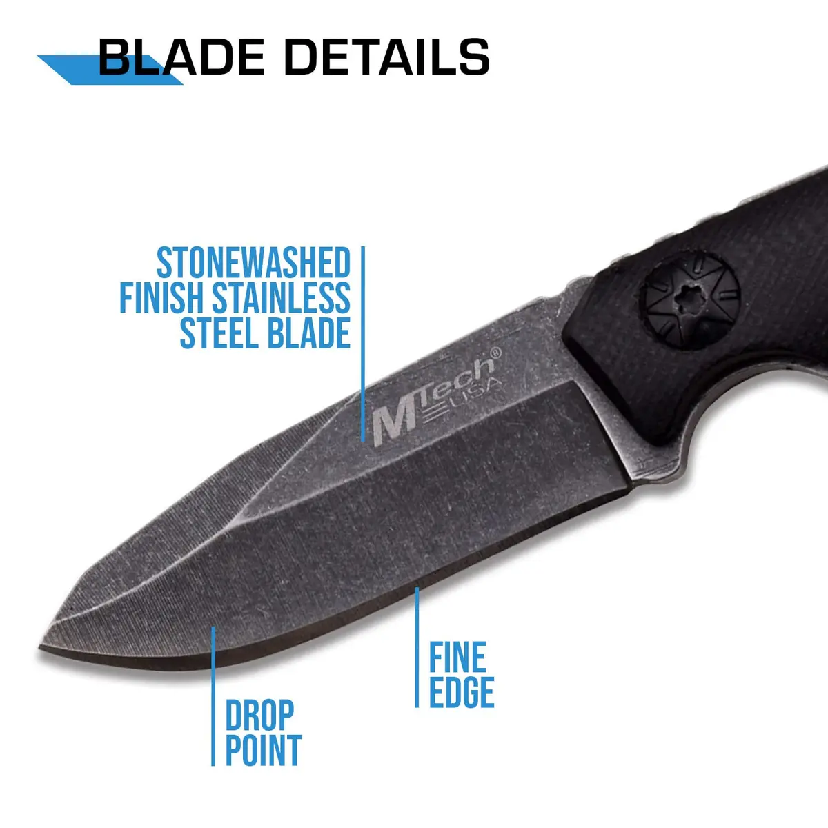 MTECH USA MT-20-30BK Fixed Blade Neck Knife | Drop Point Blade, Black G10 Handle, 4-3/4" Overall - view 3