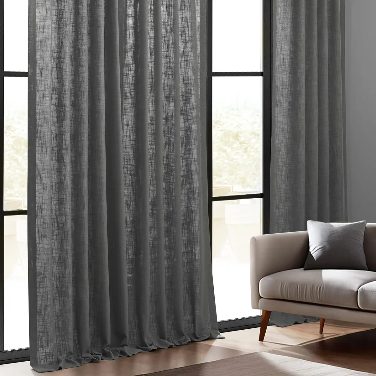 HPD Half Price Drapes Heavy Faux Linen Light Filtering Curtains for Bedroom 50x120 inches | Rod Pocket, Back Tab & Hook Belt (120 inches long, Pewter Grey) - view 2