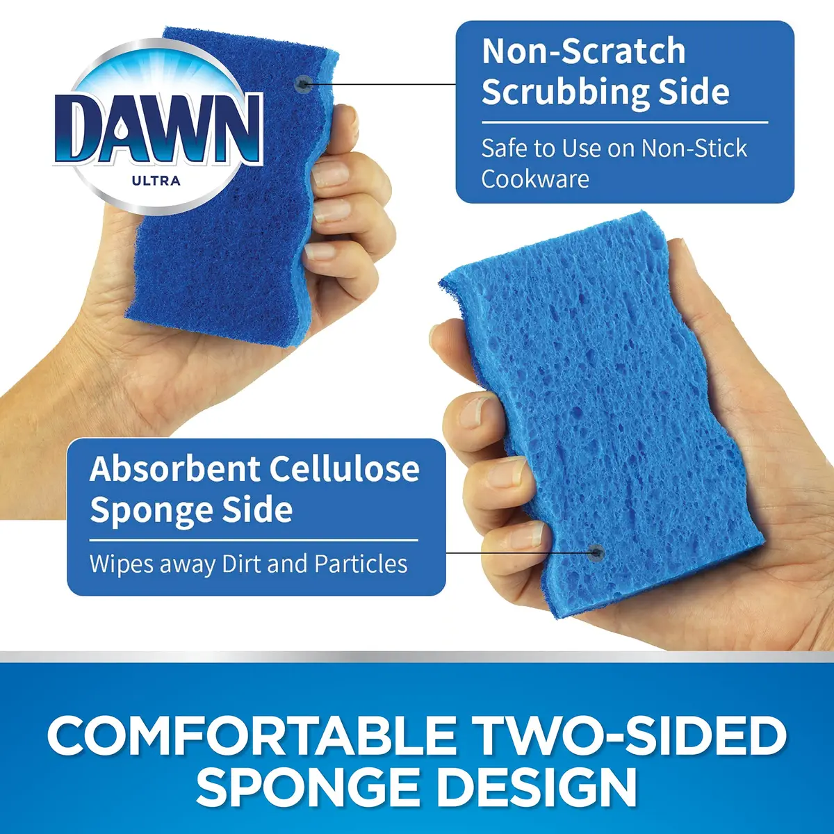 Dawn Non-Scratch Kitchen Dish Sponges, Blue (Pack of 3) | Non-Scratch & Durable for Household Cleaning - view 5