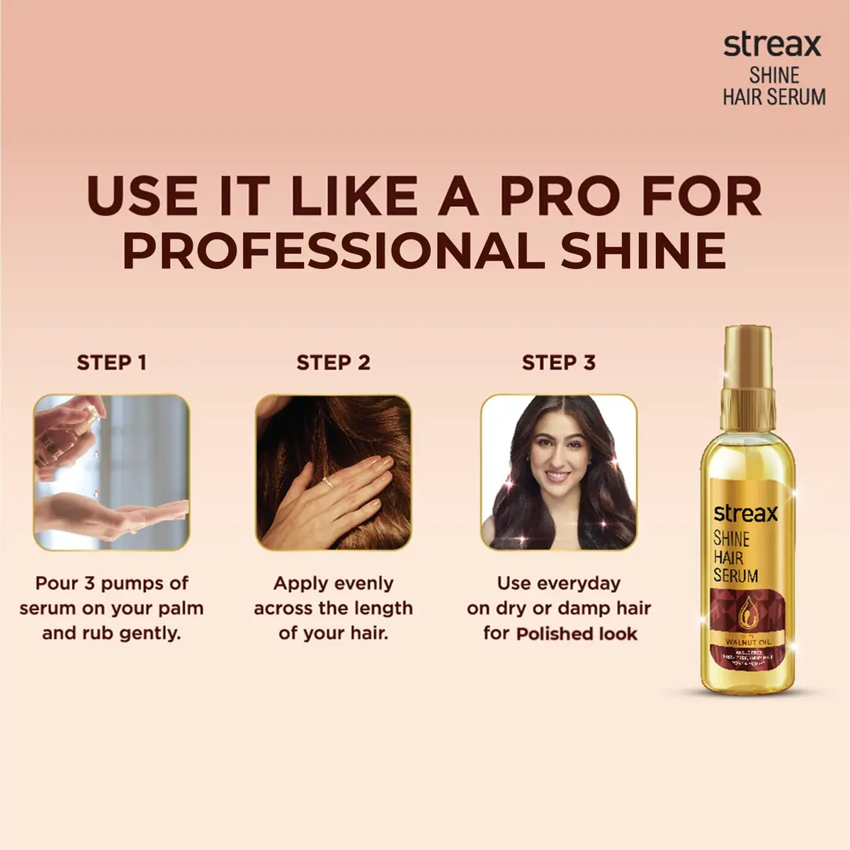 Streax Hair Serum with Walnut Oil 115 ml (3.89 fl oz) | Shine & Smoothness - view 5