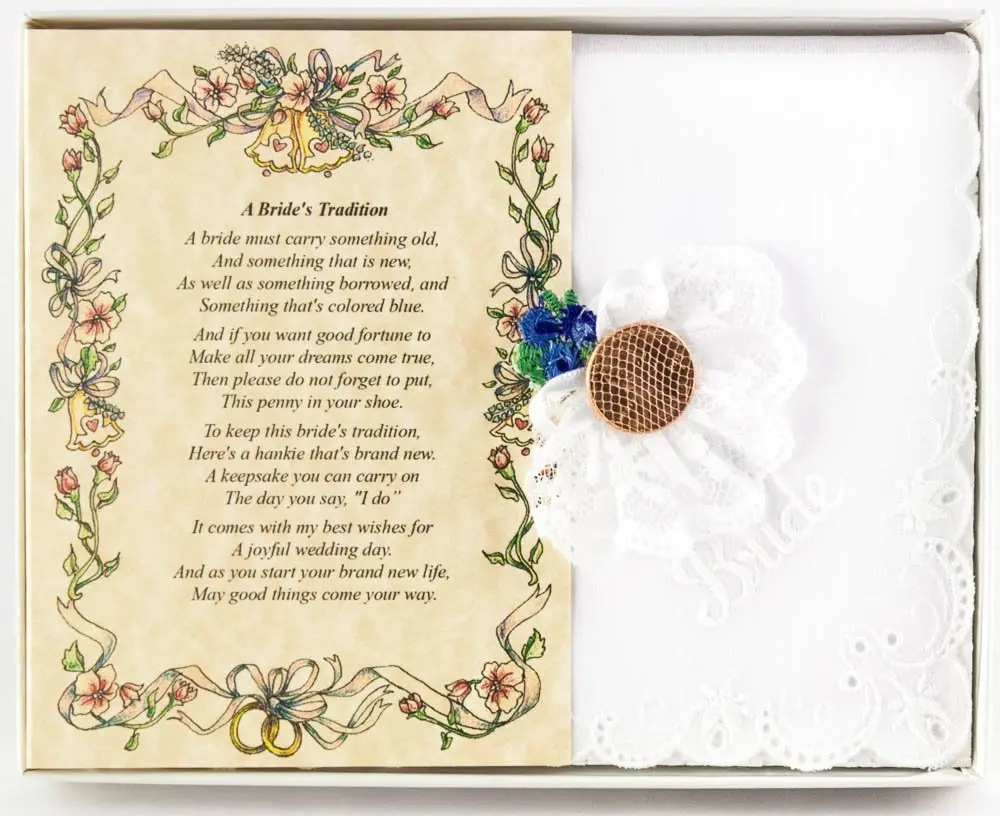 Wedding Collectibles Wedding Handkerchief Poetry Hankie Lucky Penny Blue | Elegant Bridal Keepsake (70-120 chars) - main product image