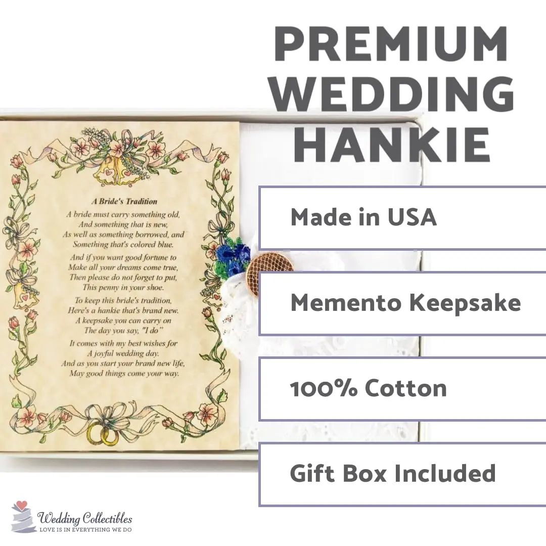Wedding Collectibles Wedding Handkerchief Poetry Hankie Lucky Penny Blue | Elegant Bridal Keepsake (70-120 chars) - view 2