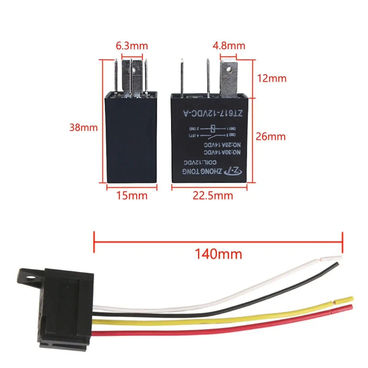 ESUPPORT Car Heavy Duty Relay Switch 12V 30A SPST 4Pin | Impactful, Durable & Impact Molded Socket - view 2