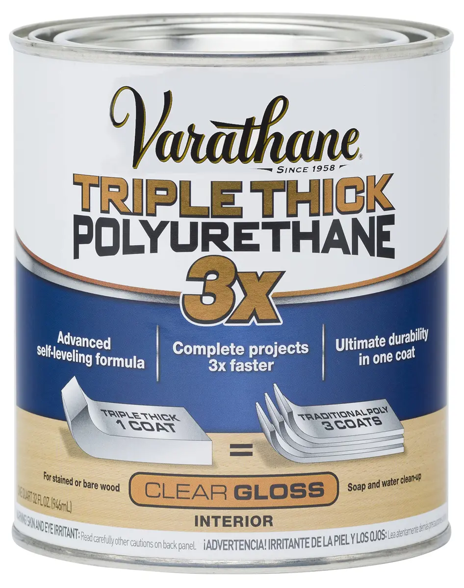 Varathane Triple Thick Polyurethane Gloss Wood Finish | 1 Quart, Self-Leveling, 3X Thicker, Fast Drying, Clear Gloss - main product image