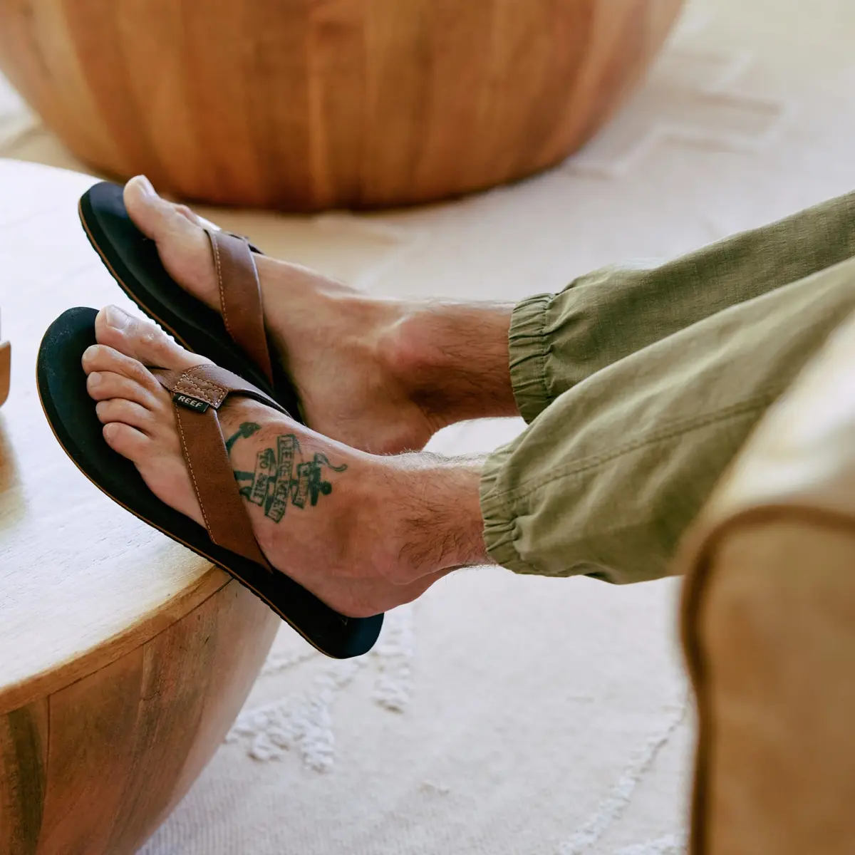 Reef Twinpin Mens Beach Flip Flop Water Friendly Grey 12 | Soft Cushion Footbed, Vegan Leather, Slip On - view 2