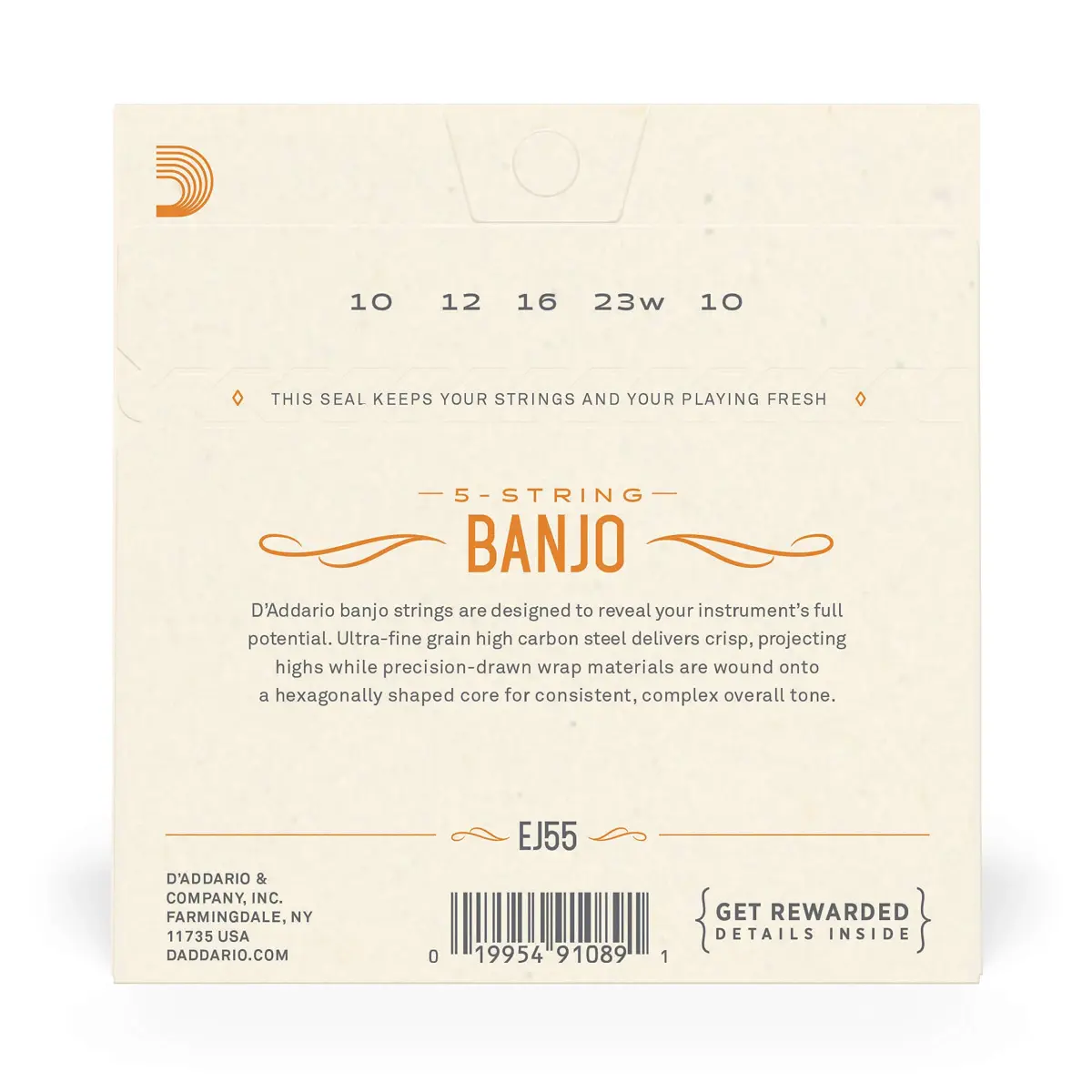 D'Addario EJ55 Tenor Banjo Strings, Phosphor Bronze, Medium Gauge 9-30, 5-String Set | Warm Tone - view 3