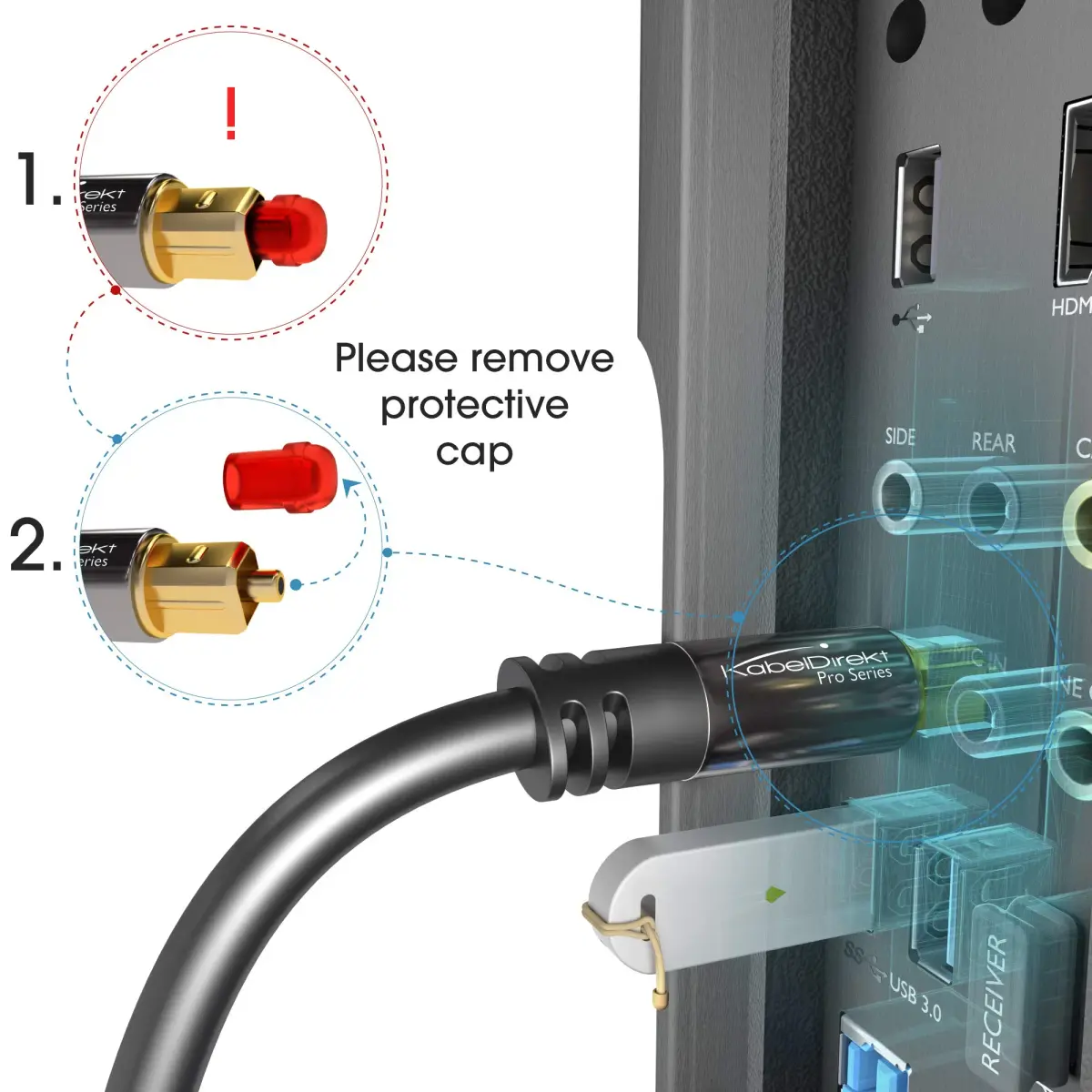 KabelDirekt Optical Audio Cable 7.62m (25ft) | Crystal Clear Digital Sound Transmission - view 8