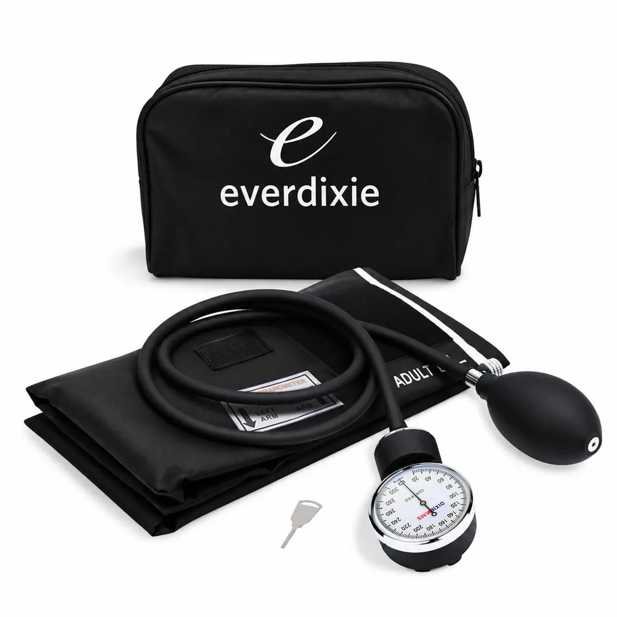 Dixie EMS Deluxe Aneroid Sphygmomanometer Blood Pressure Set with Adult Cuff, Carrying Case & Calibration Tool - Black | Professional Grade Manual BP Monitor - main product image