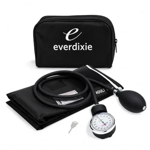 Dixie EMS Deluxe Aneroid Sphygmomanometer Blood Pressure Set with Adult Cuff, Carrying Case & Calibration Tool - Black | Professional Grade Manual BP Monitor - main product image